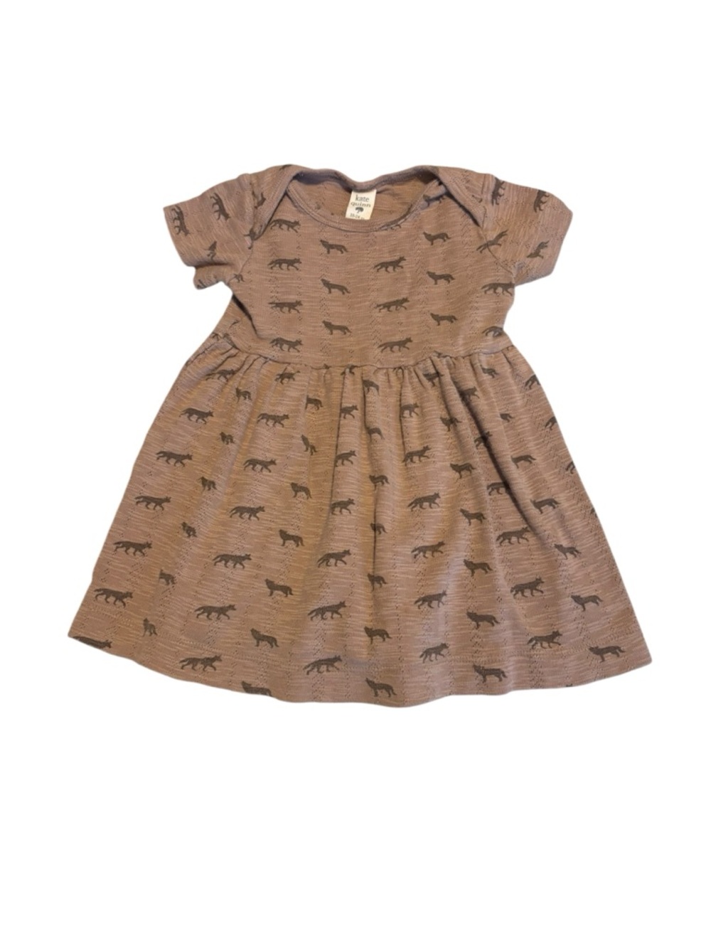 Kate Quinn 18-24 mo Neutral Brown Fox-Print Kids Dress 100% organic cotton